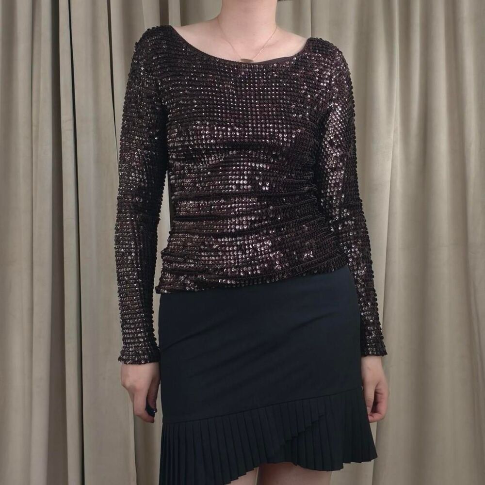 Vintage Brown Sequin Long Sleeve Top